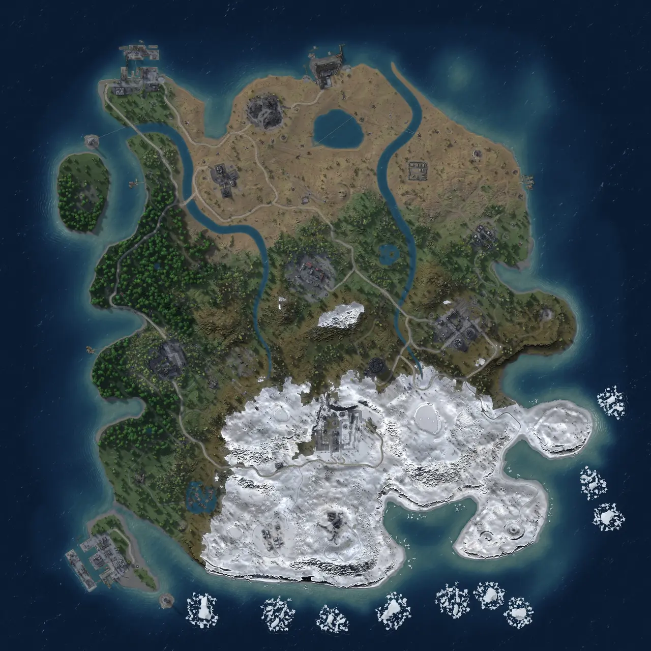 Rust Map: Procedural Map, Size: 3000, Seed: 1919363505, 14 Monuments