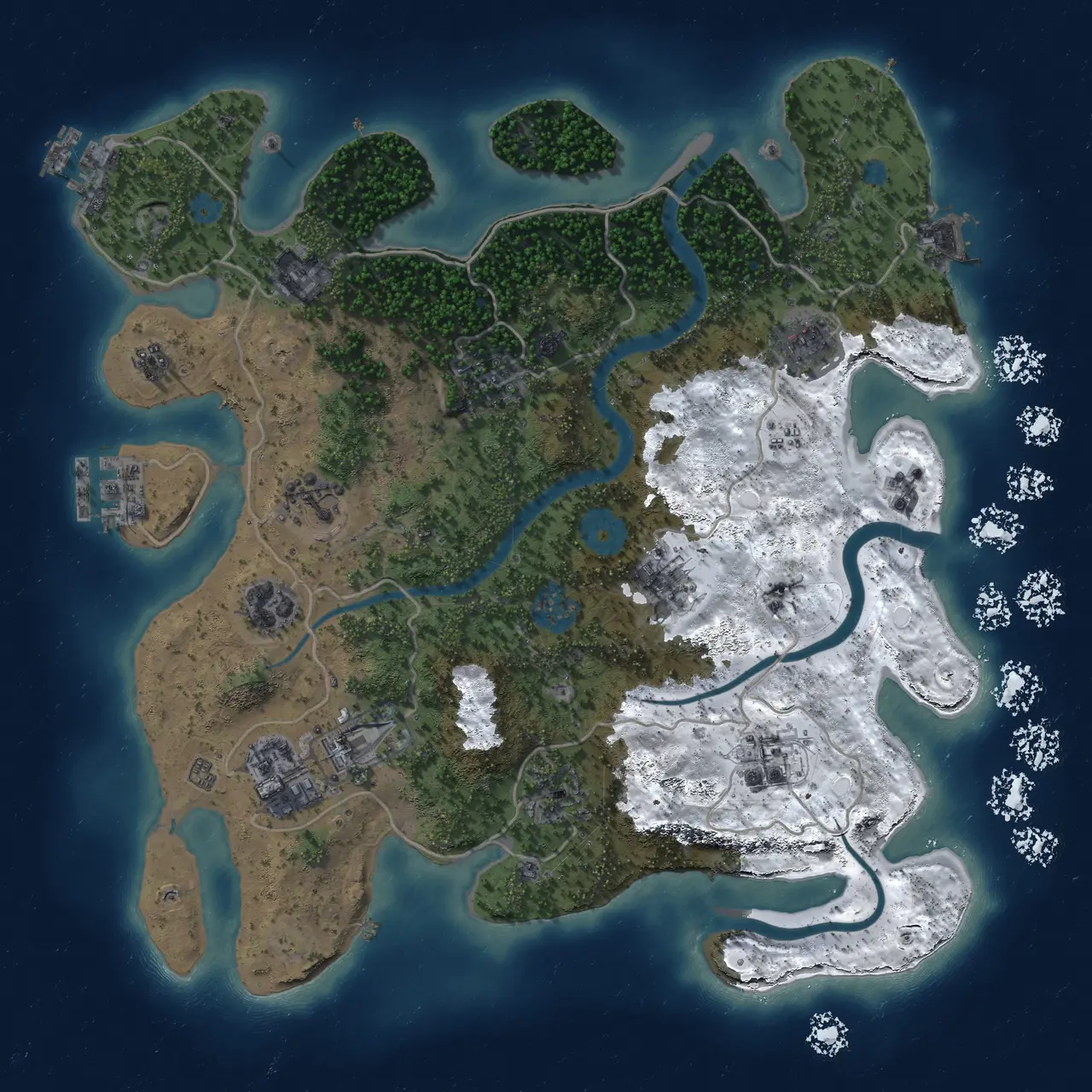 Rust Map: Procedural Map, Size: 3500, Seed: 897650557, 18 Monuments