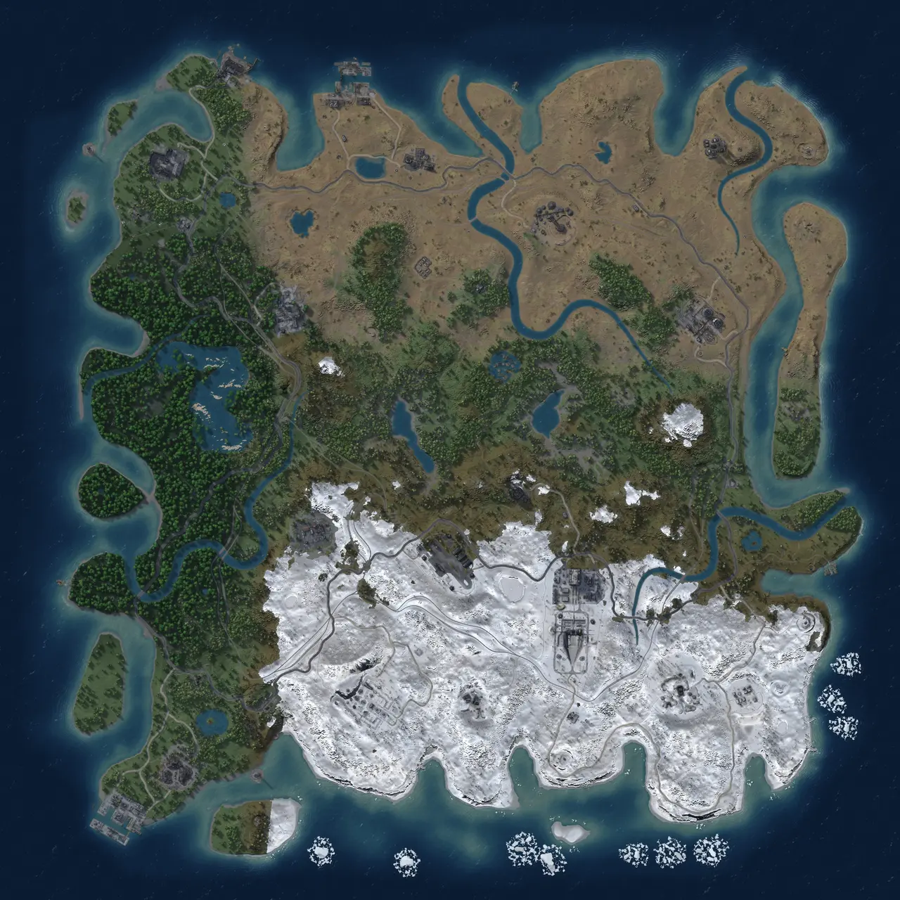 Rust Map: Procedural Map, Size: 4500, Seed: 643109240, 19 Monuments