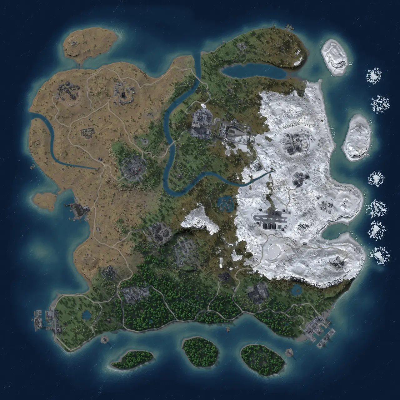 Rust Map: Procedural Map, Size: 3500, Seed: 343422523, 19 Monuments