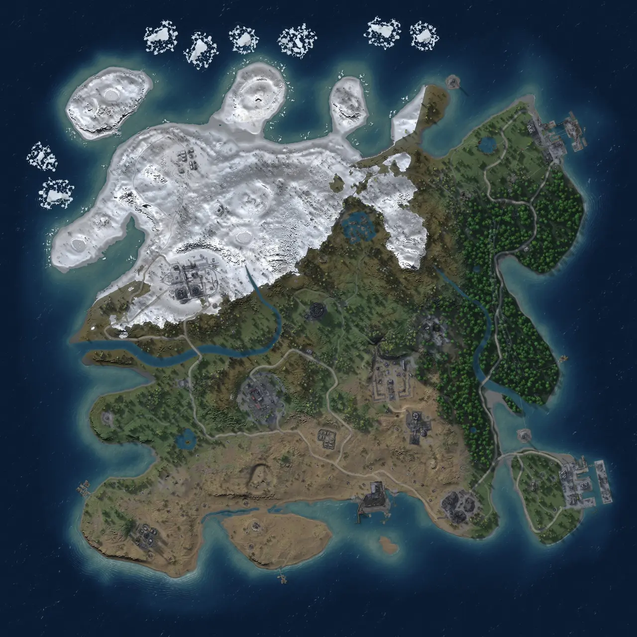 Rust Map: Procedural Map, Size: 3000, Seed: 1232894612, 14 Monuments