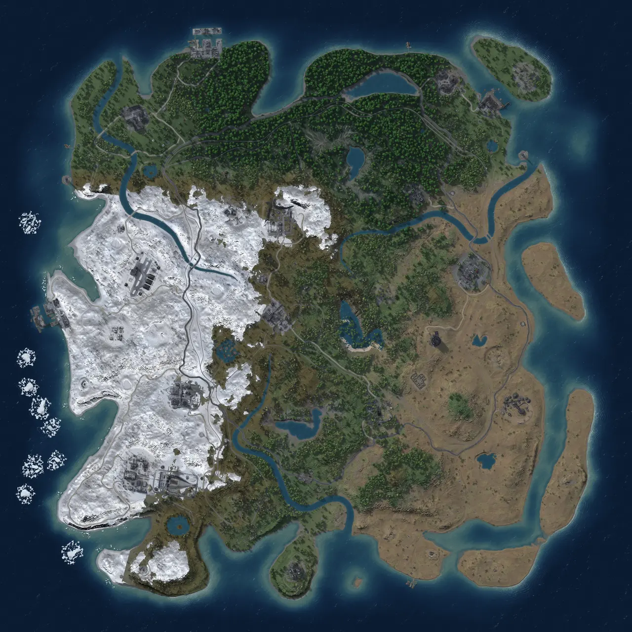 Rust Map: Procedural Map, Size: 4500, Seed: 954628839, 19 Monuments