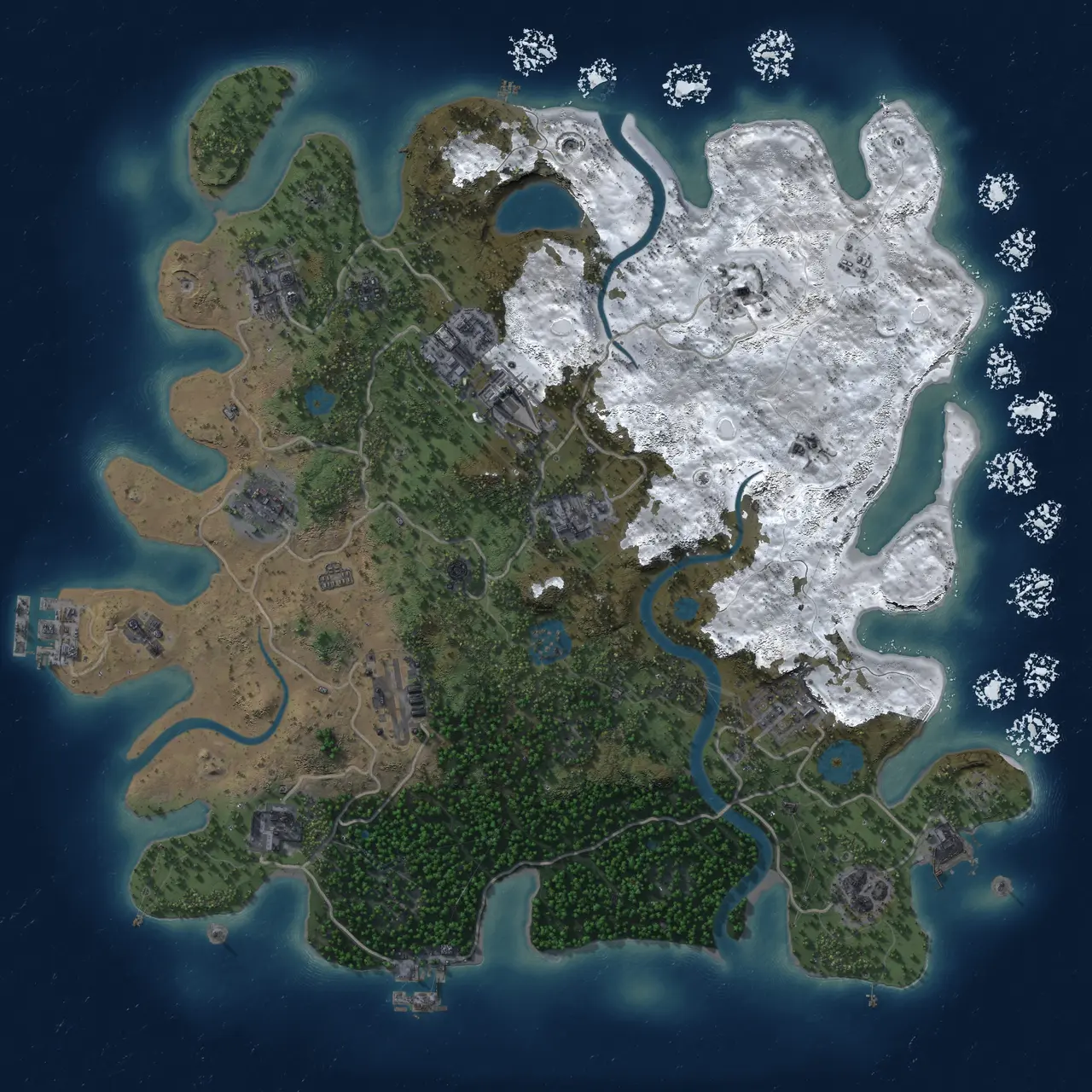 Rust Map: Procedural Map, Size: 3700, Seed: 27007, 18 Monuments