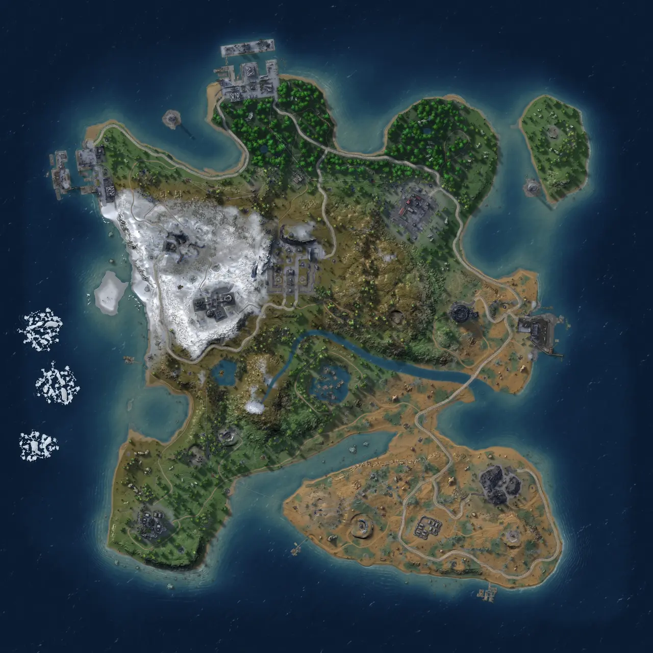 Rust Map: Procedural Map, Size: 2500, Seed: 1023383715, 12 Monuments
