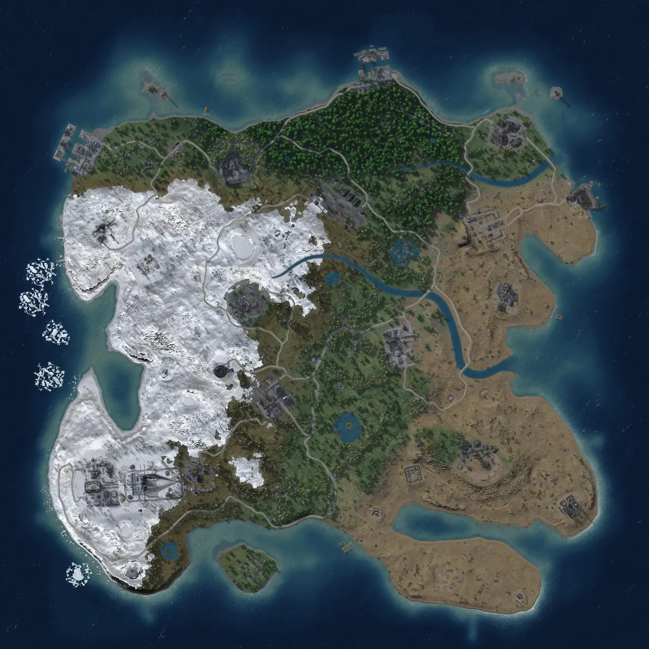 Rust Map: Procedural Map, Size: 3500, Seed: 662852897, 19 Monuments