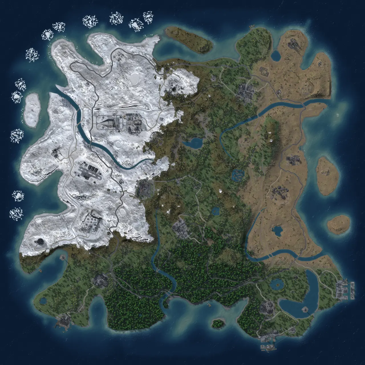 Rust Map: Procedural Map, Size: 4250, Seed: 1694224641, 19 Monuments