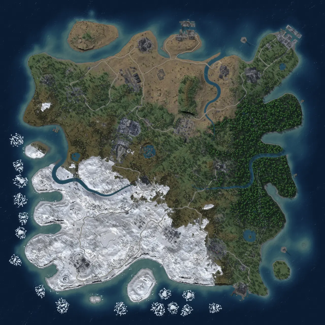 Rust Map: Procedural Map, Size: 3800, Seed: 1703584603, 18 Monuments