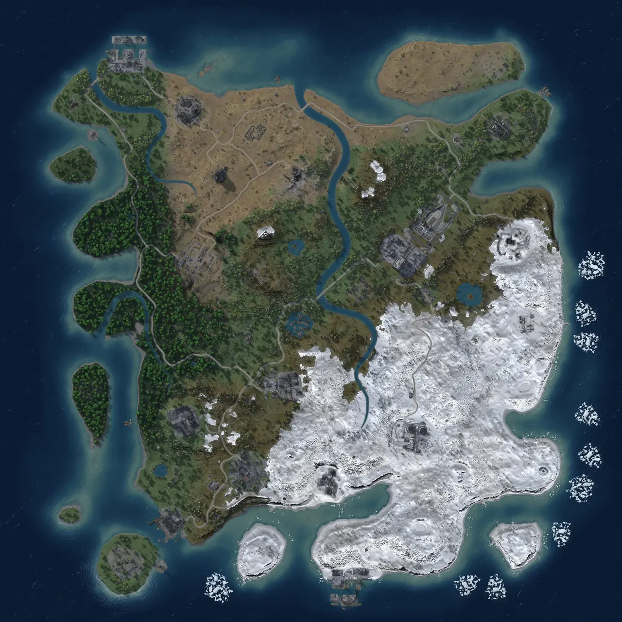 Rust Map: Procedural Map, Size: 3700, Seed: 1413728025, 17 Monuments