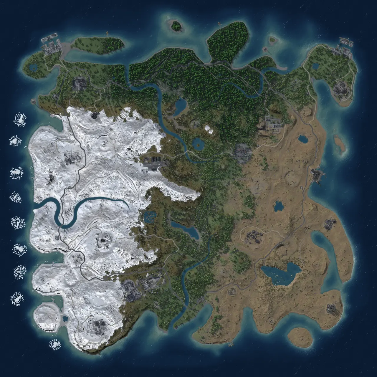 Rust Map: Procedural Map, Size: 4500, Seed: 1155742565, 19 Monuments