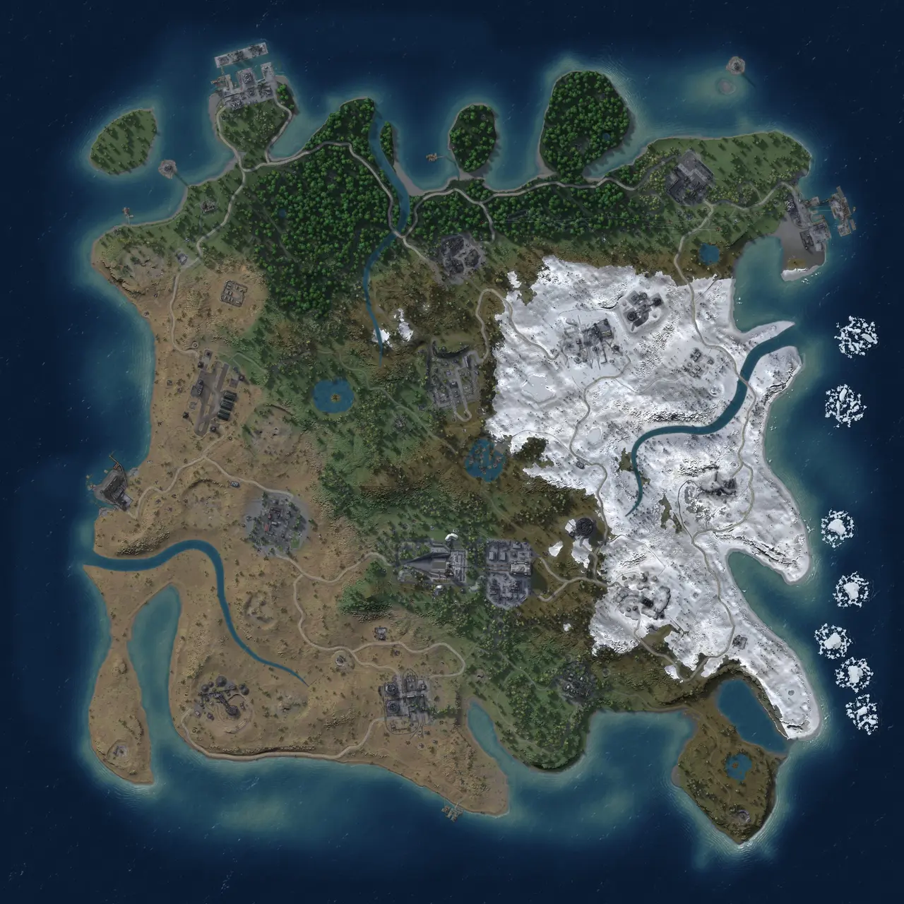 Rust Map: Procedural Map, Size: 3500, Seed: 404552750, 19 Monuments