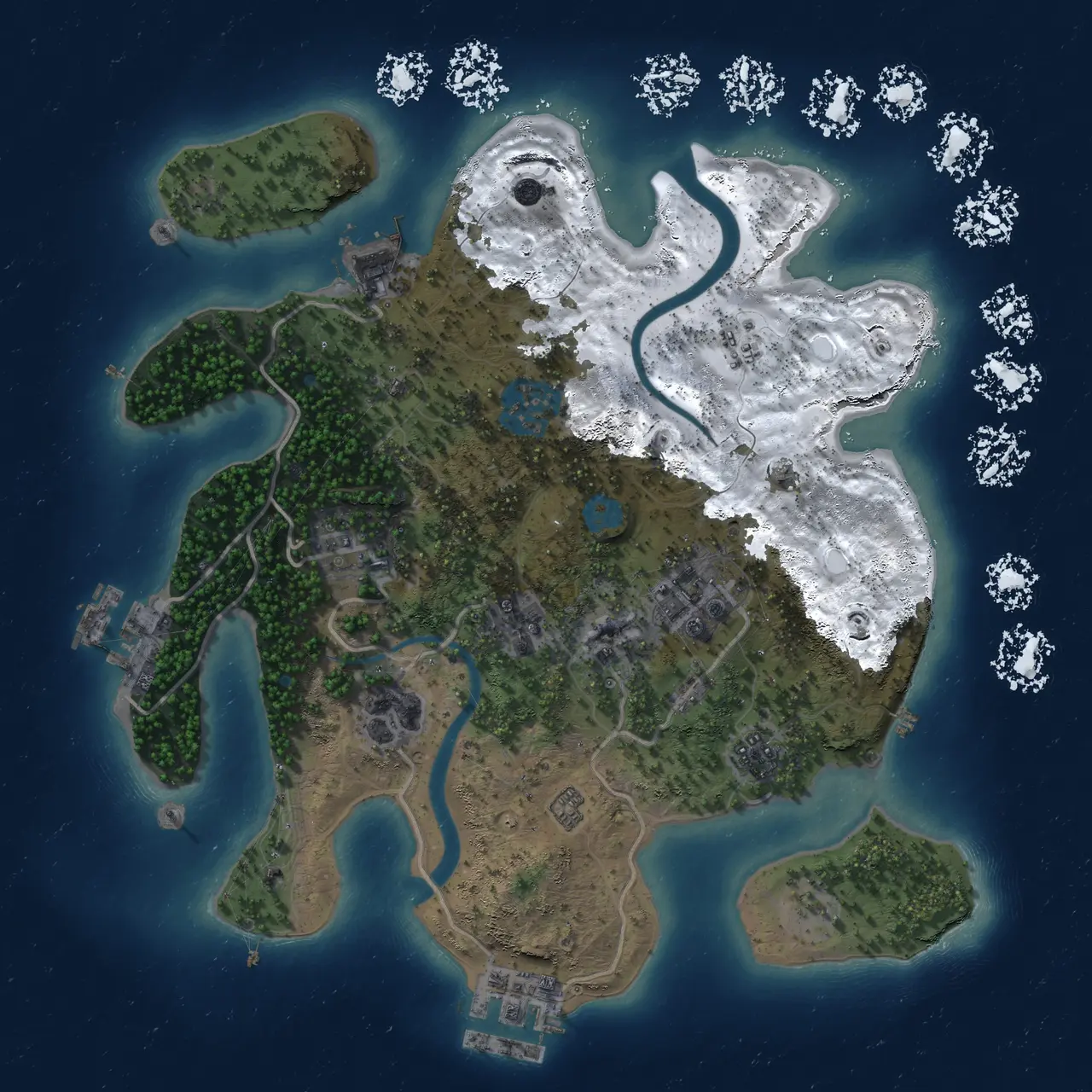 Rust Map: Procedural Map, Size: 2750, Seed: 648404231, 13 Monuments