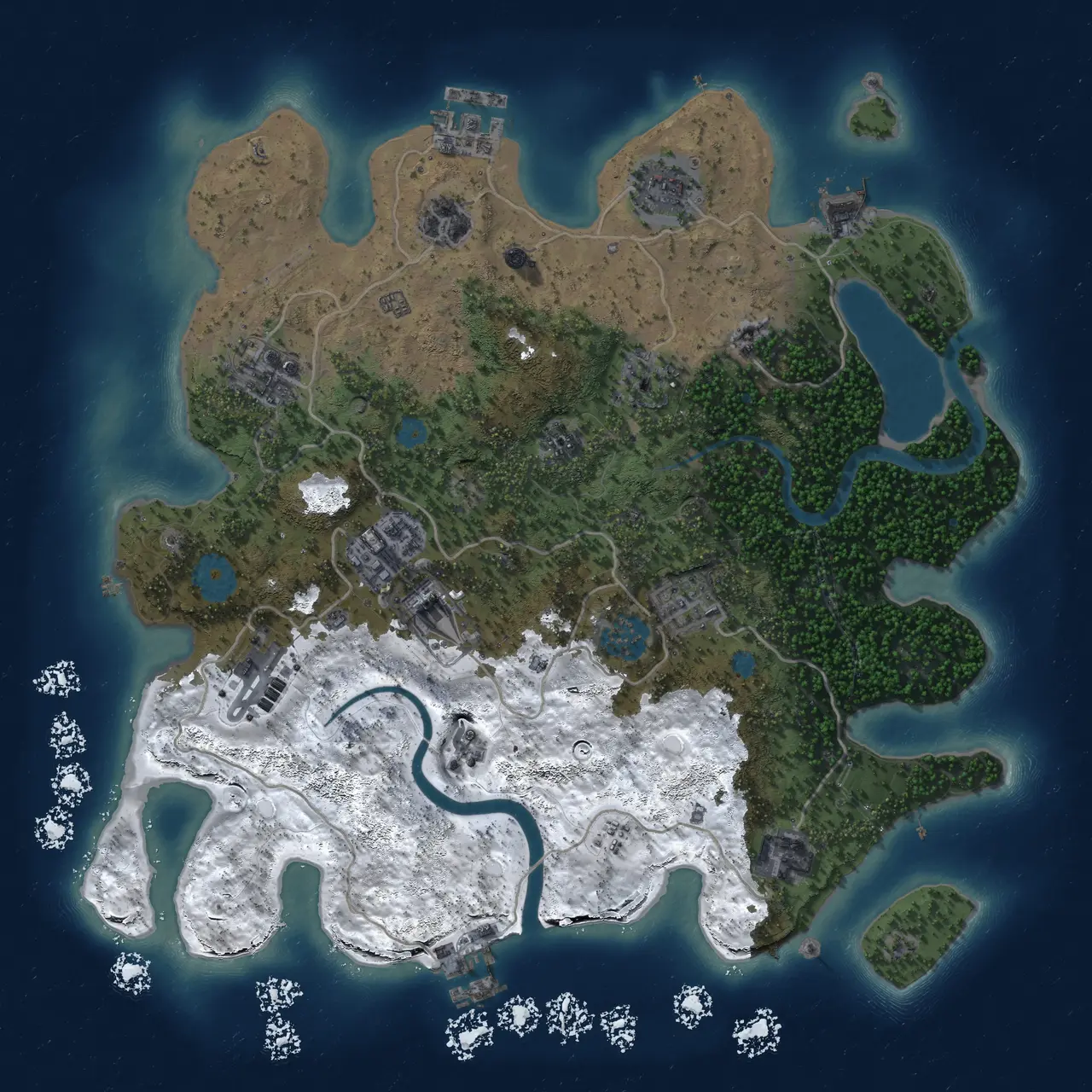 Rust Map: Procedural Map, Size: 3600, Seed: 645522, 17 Monuments