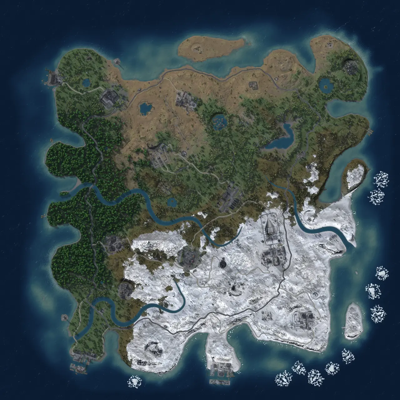 Rust Map: Procedural Map, Size: 4000, Seed: 1326902474, 18 Monuments