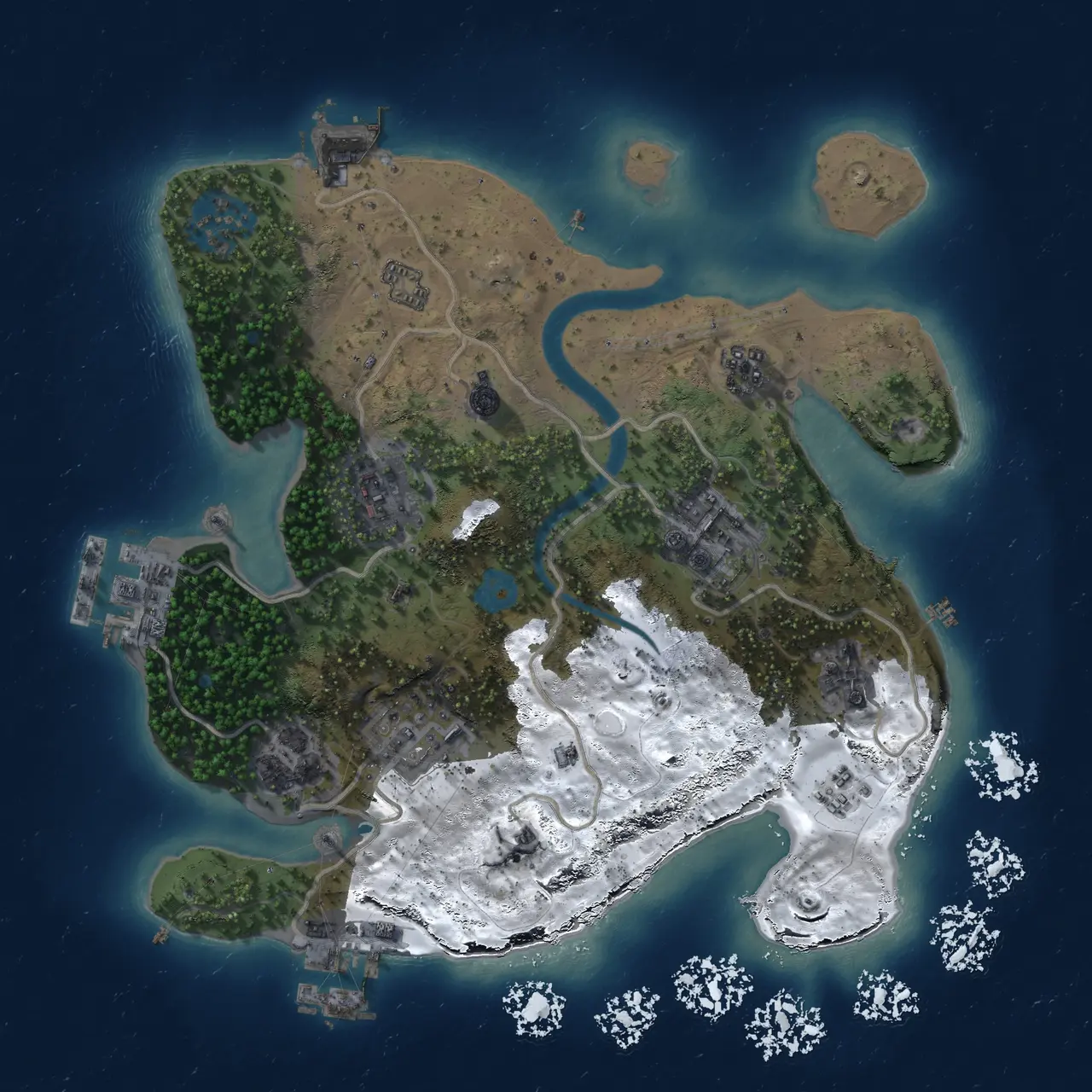 Rust Map: Procedural Map, Size: 2500, Seed: 3134, 14 Monuments