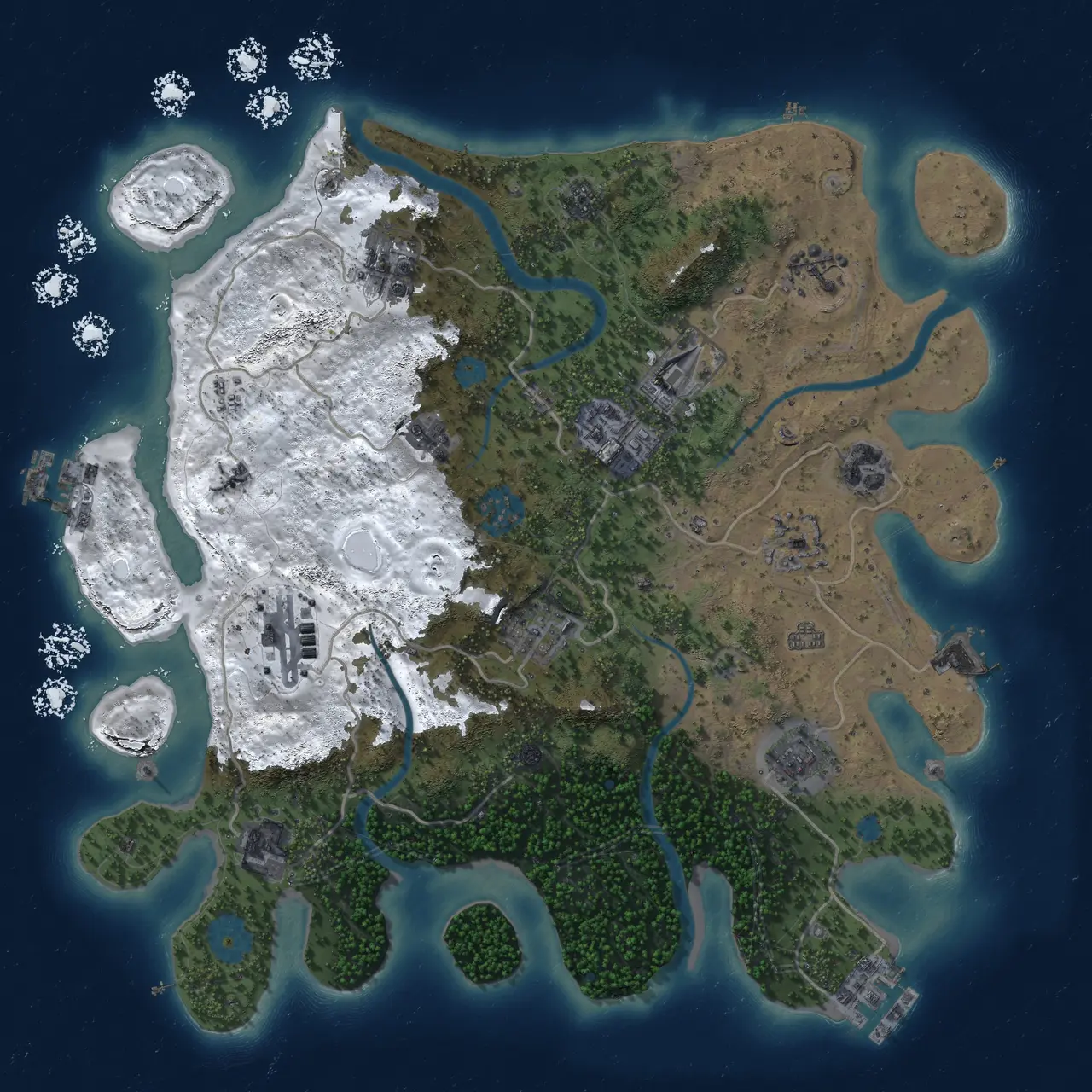 Rust Map: Procedural Map, Size: 3500, Seed: 604254163, 18 Monuments