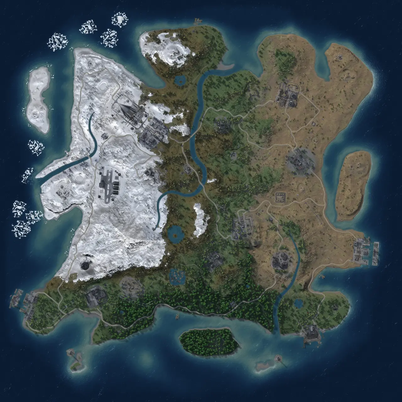 Rust Map: Procedural Map, Size: 3500, Seed: 1240484829, 16 Monuments