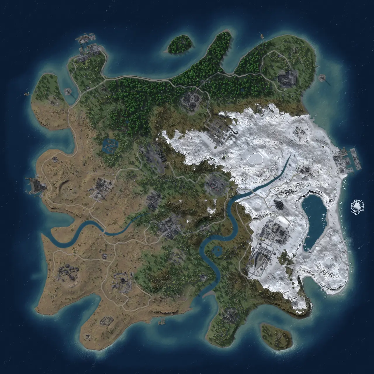 Rust Map: Procedural Map, Size: 3500, Seed: 1376646088, 19 Monuments