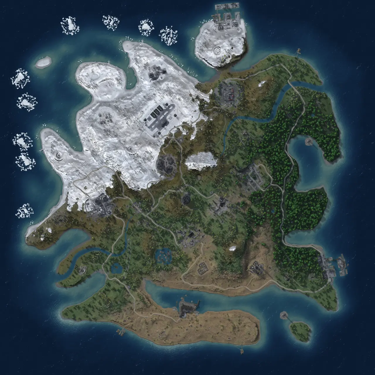 Rust Map: Procedural Map, Size: 3200, Seed: 309024228, 16 Monuments