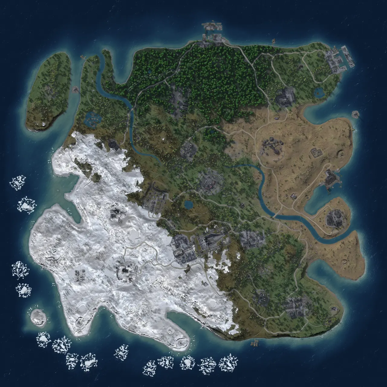 Rust Map: Procedural Map, Size: 3500, Seed: 1435462537, 19 Monuments