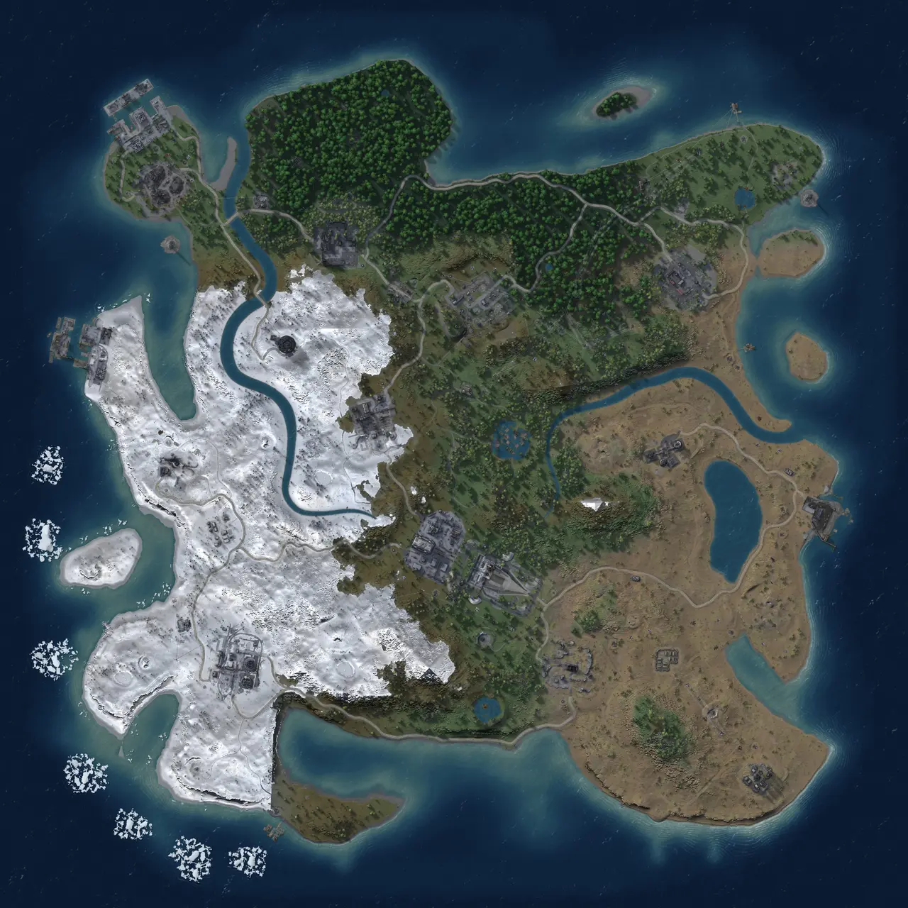 Rust Map: Procedural Map, Size: 3500, Seed: 1330446348, 17 Monuments
