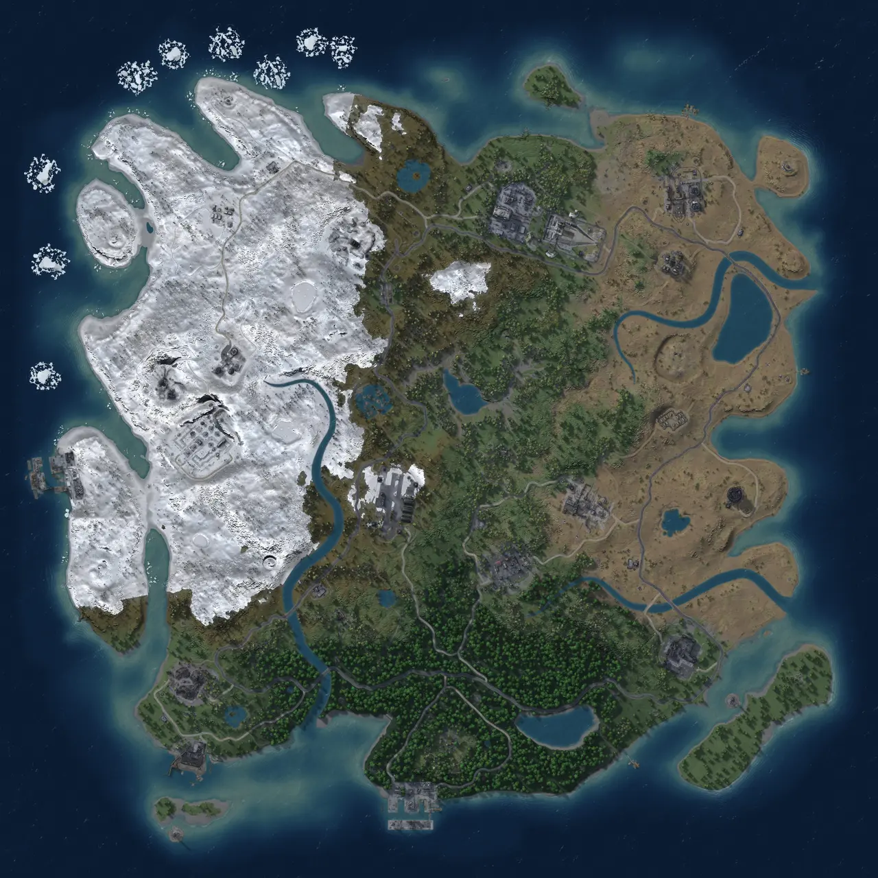 Rust Map: Procedural Map, Size: 4000, Seed: 1001842281, 18 Monuments