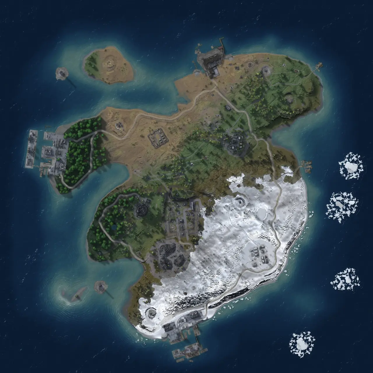 Rust Map: Procedural Map, Size: 2000, Seed: 1290386241, 10 Monuments