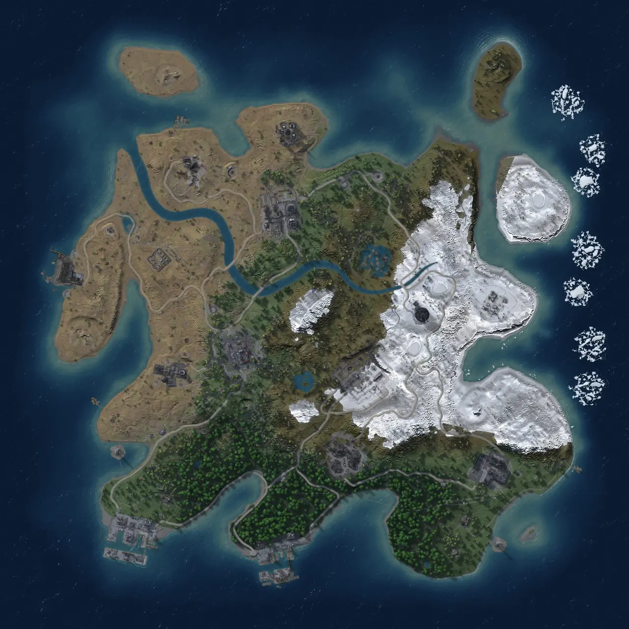 Rust Map: Procedural Map, Size: 3000, Seed: 1370910588, 14 Monuments