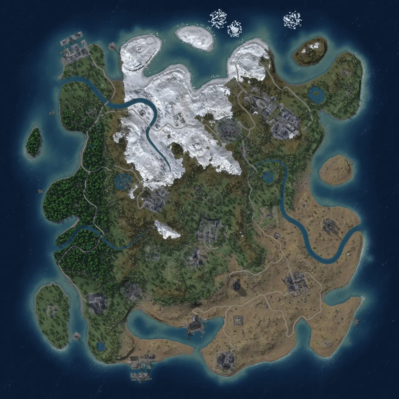 Rust Map: Procedural Map, Size: 3500, Seed: 453394975, 16 Monuments