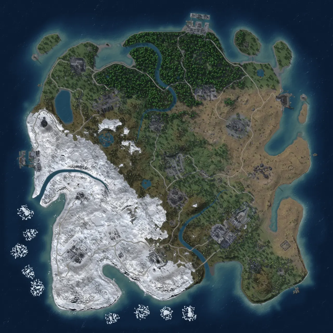 Rust Map: Procedural Map, Size: 3500, Seed: 465247702, 19 Monuments