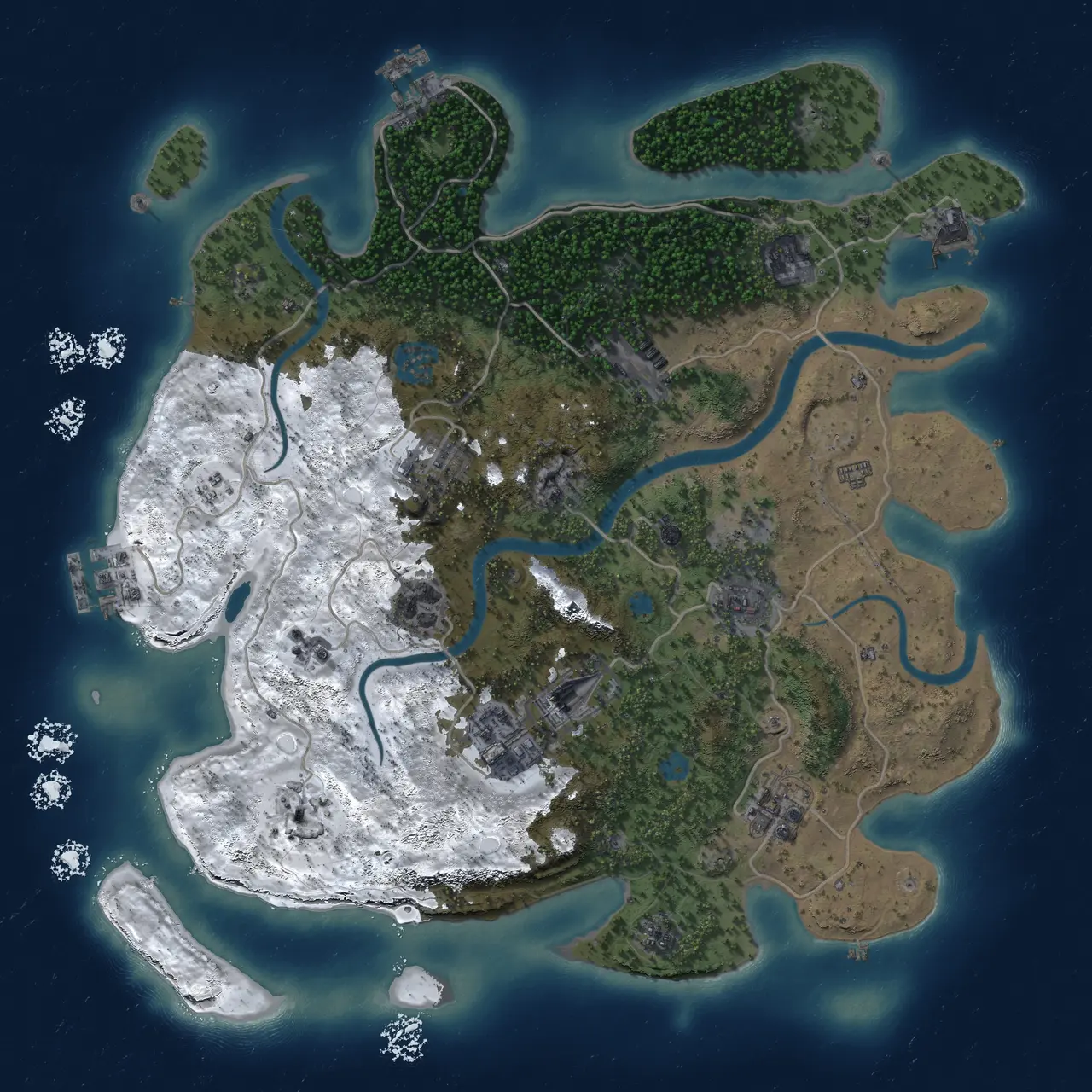 Rust Map: Procedural Map, Size: 3700, Seed: 55097021, 17 Monuments