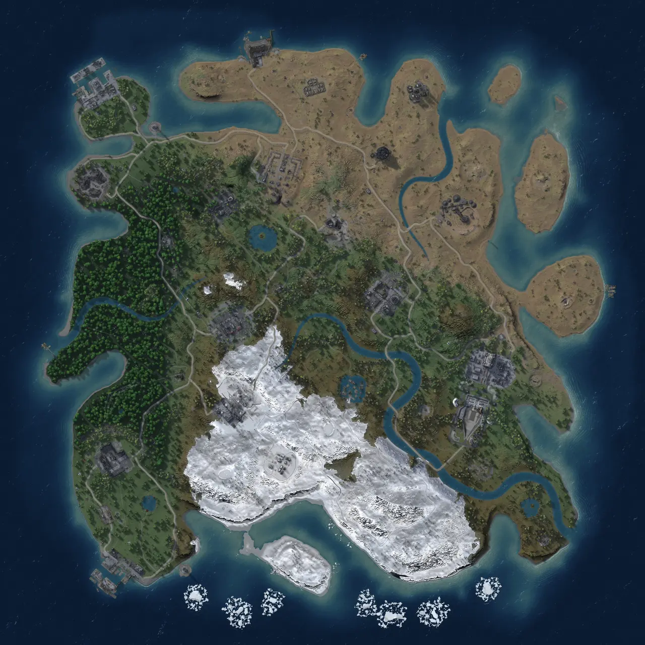 Rust Map: Procedural Map, Size: 3500, Seed: 1745265252, 17 Monuments