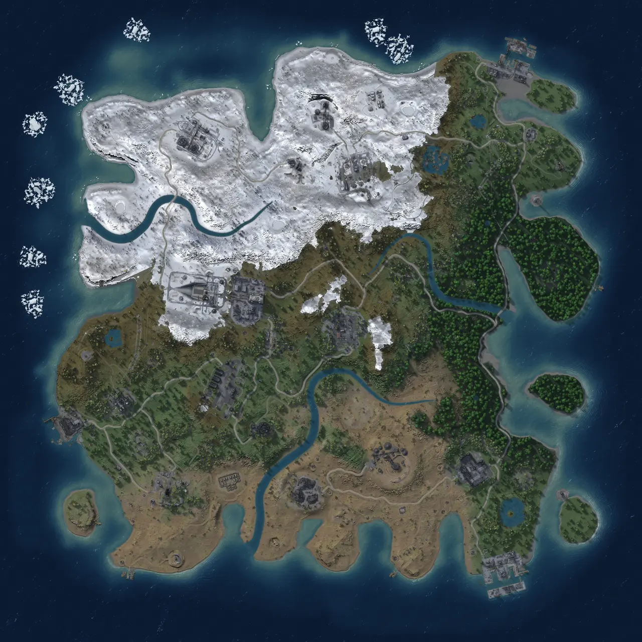 Rust Map: Procedural Map, Size: 3500, Seed: 1418975861, 18 Monuments