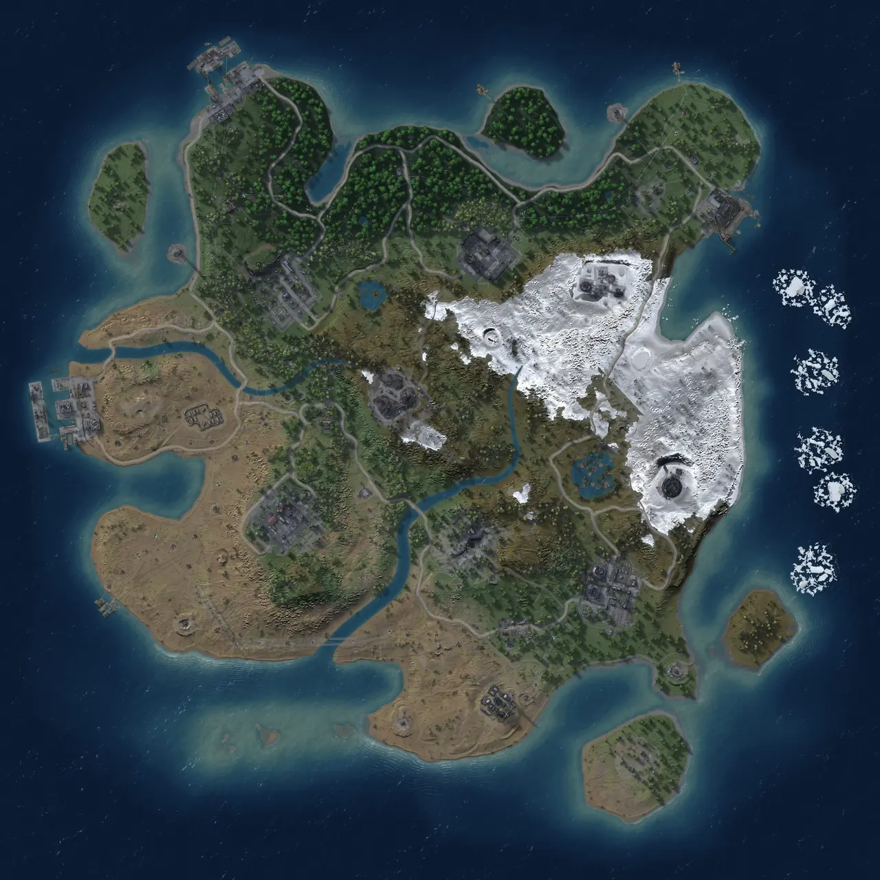 Rust Map: Procedural Map, Size: 3000, Seed: 2054150710, 13 Monuments