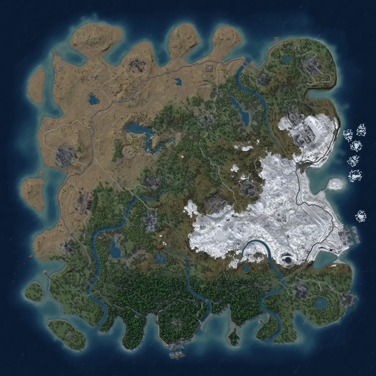 Rust Map: Procedural Map, Size: 4500, Seed: 1022041127, 19 Monuments