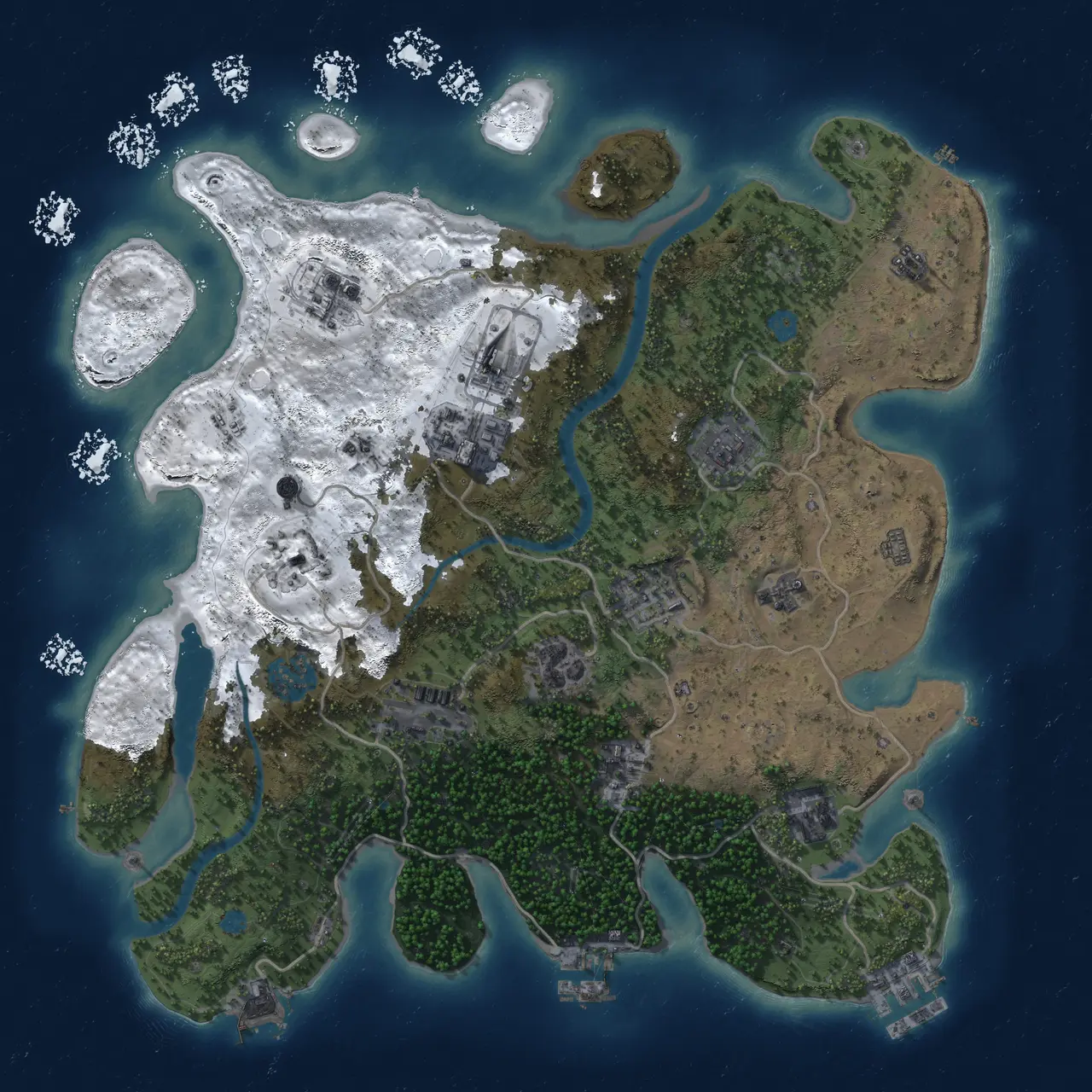 Rust Map: Procedural Map, Size: 3500, Seed: 1775551264, 18 Monuments