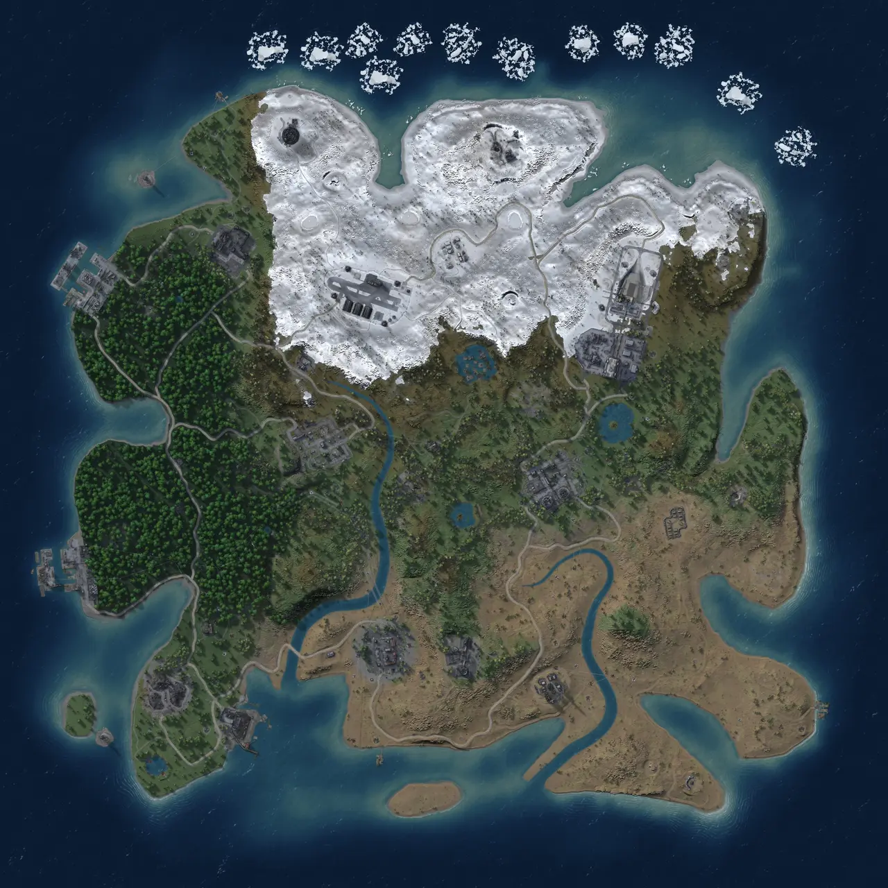 Rust Map: Procedural Map, Size: 3500, Seed: 830676031, 16 Monuments