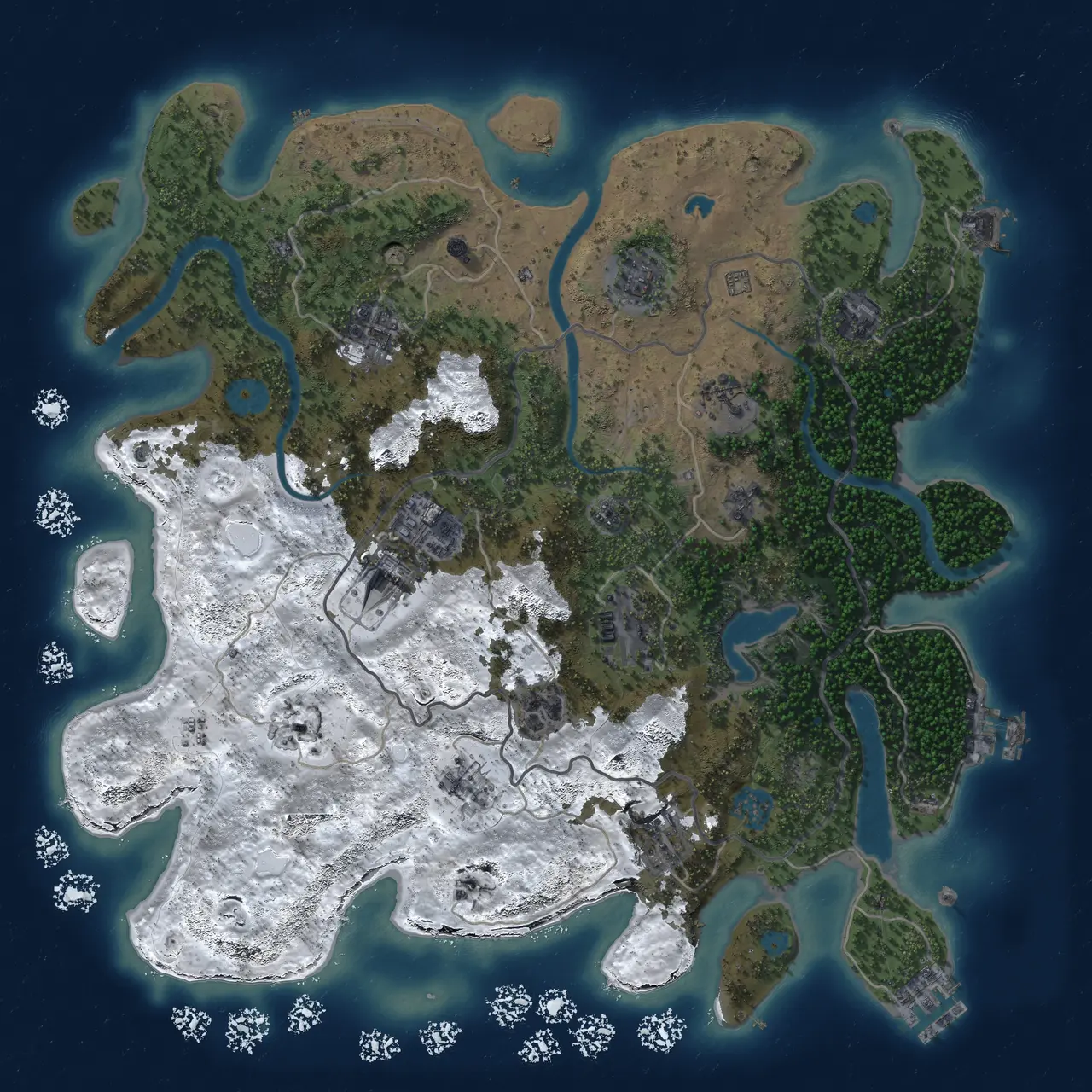 Rust Map: Procedural Map, Size: 4000, Seed: 28103, 19 Monuments