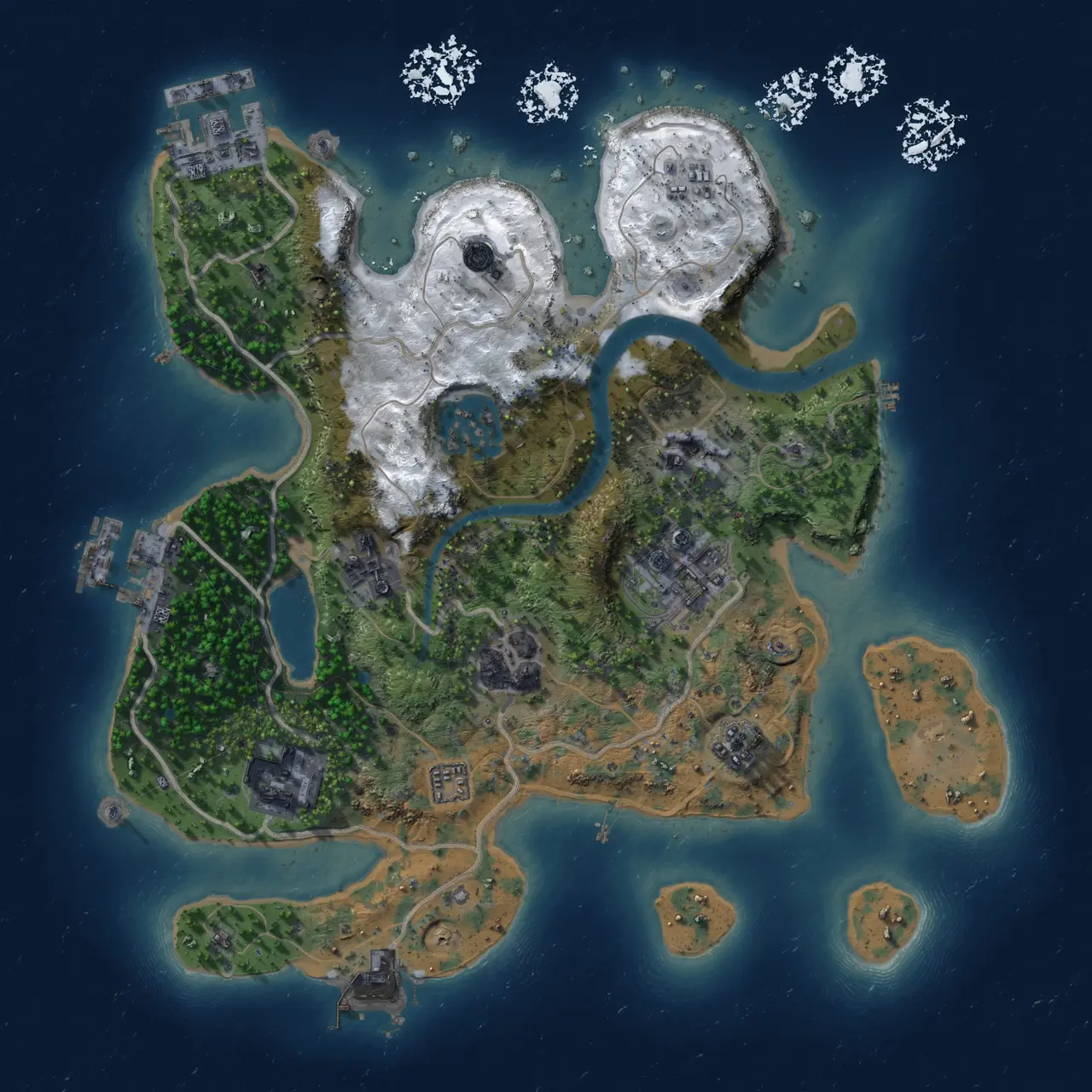 Rust Map: Procedural Map, Size: 2500, Seed: 736453195, 12 Monuments
