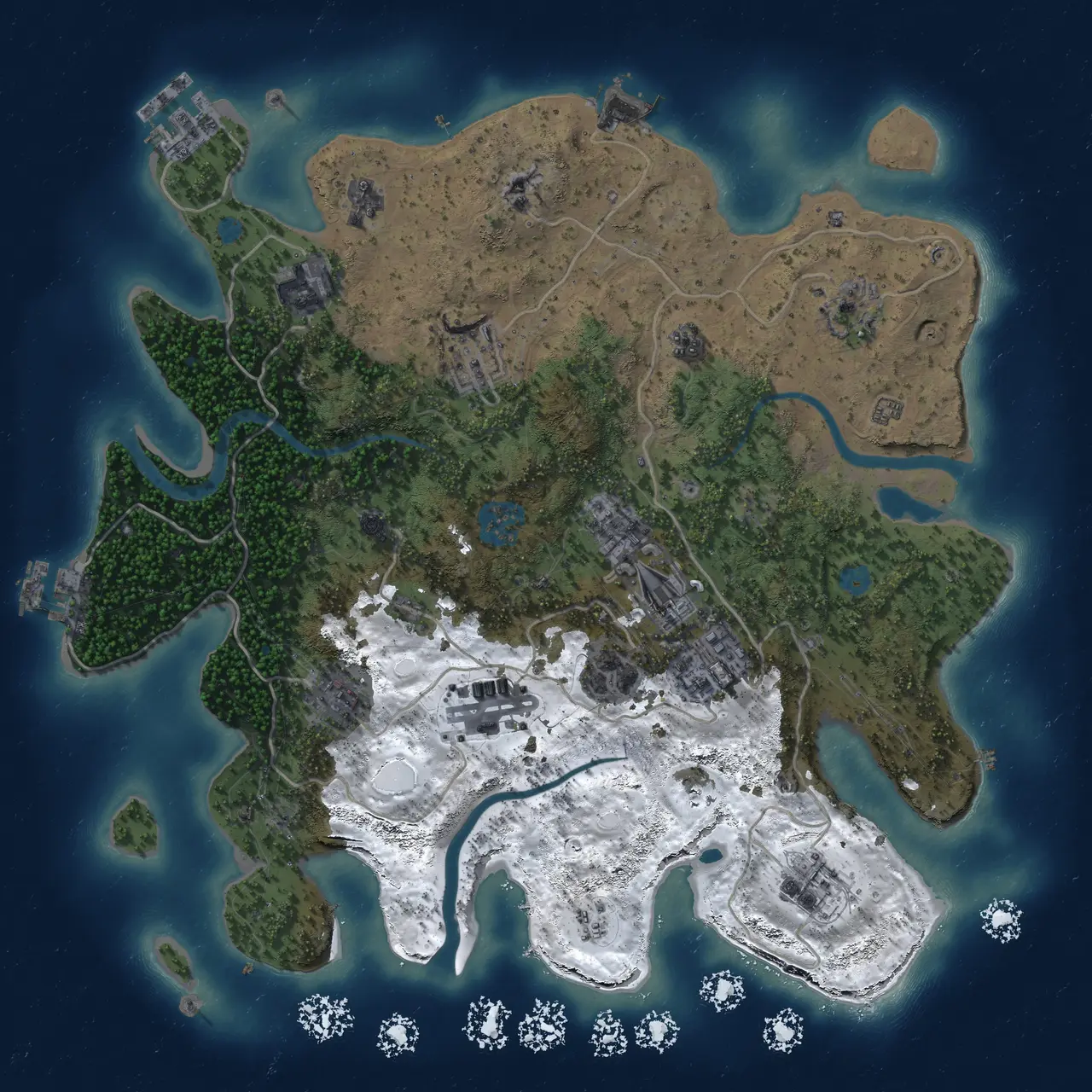 Rust Map: Procedural Map, Size: 3500, Seed: 3476, 18 Monuments
