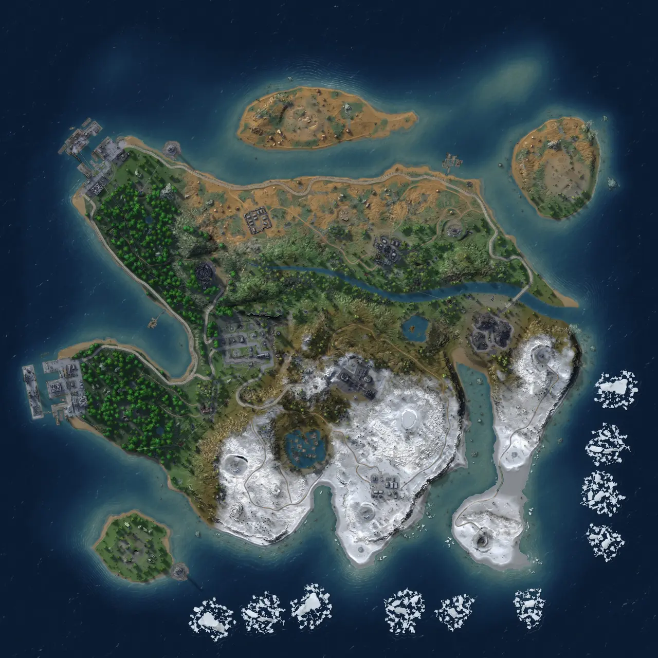 Rust Map: Procedural Map, Size: 2500, Seed: 335500648, 12 Monuments