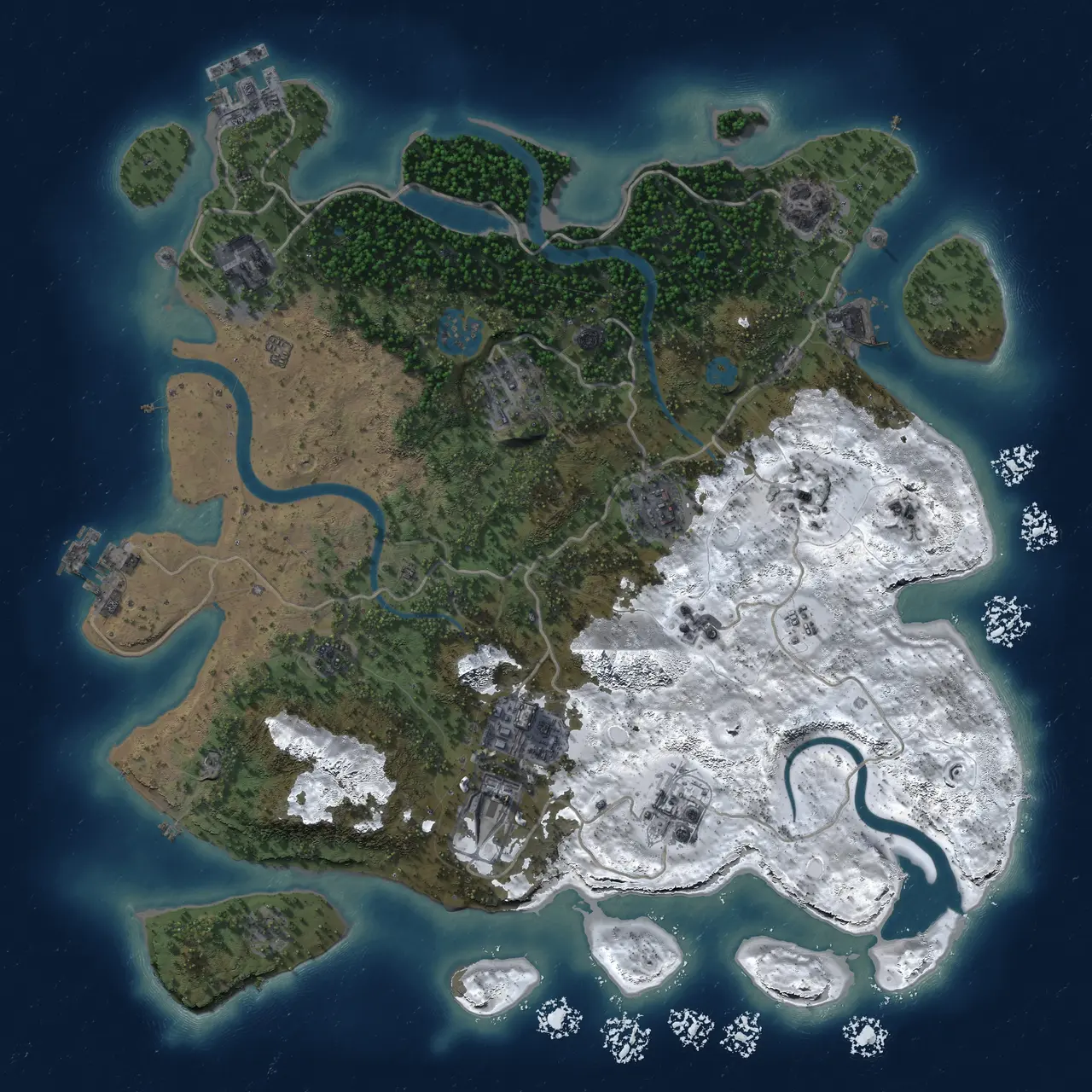 Rust Map: Procedural Map, Size: 3500, Seed: 306407356, 16 Monuments