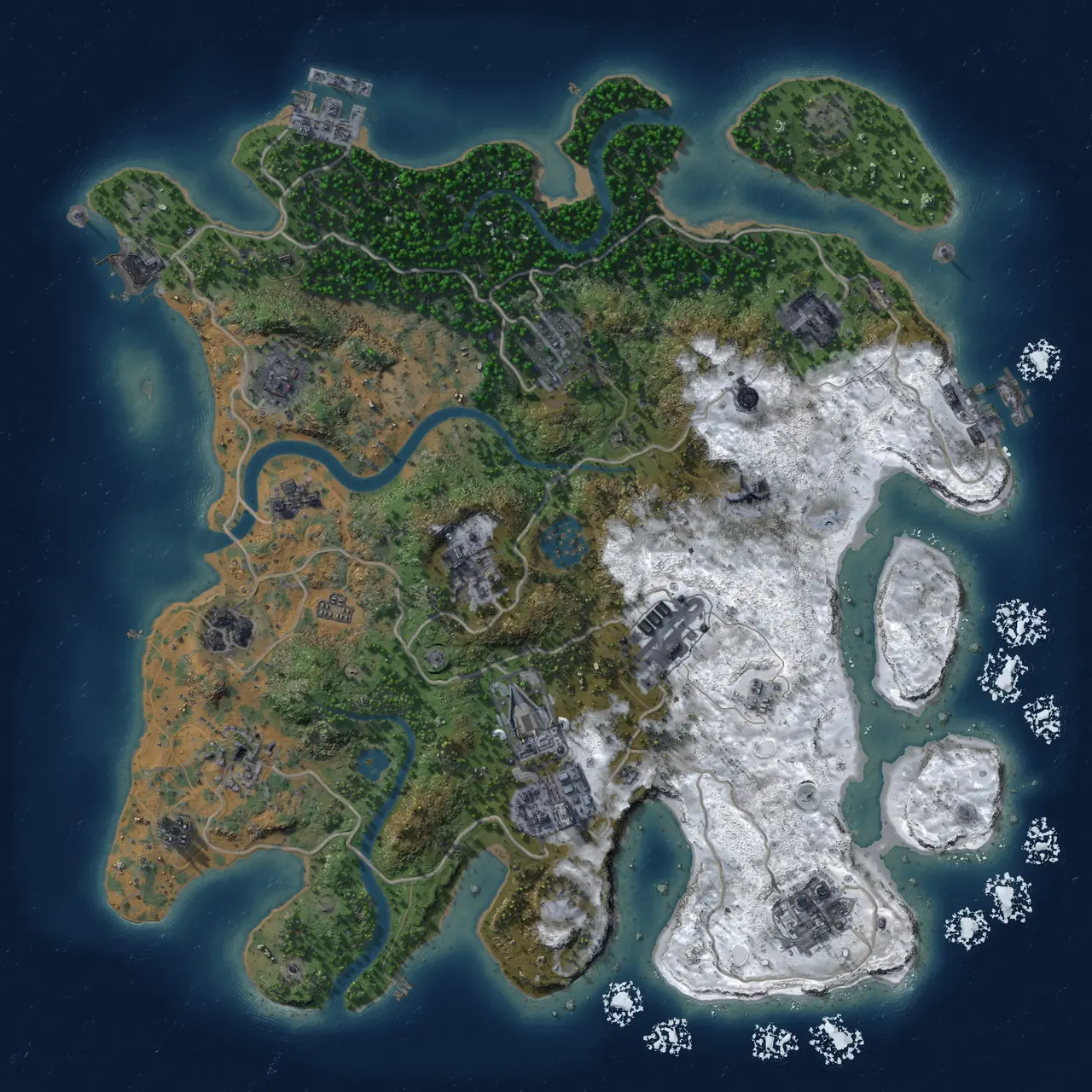 Rust Map: Procedural Map, Size: 3500, Seed: 399588021, 18 Monuments