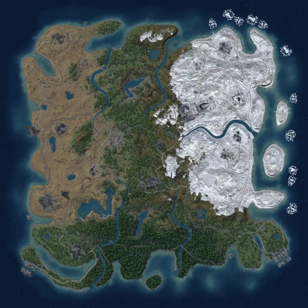 Rust Map: Procedural Map, Size: 4500, Seed: 467147874, 19 Monuments