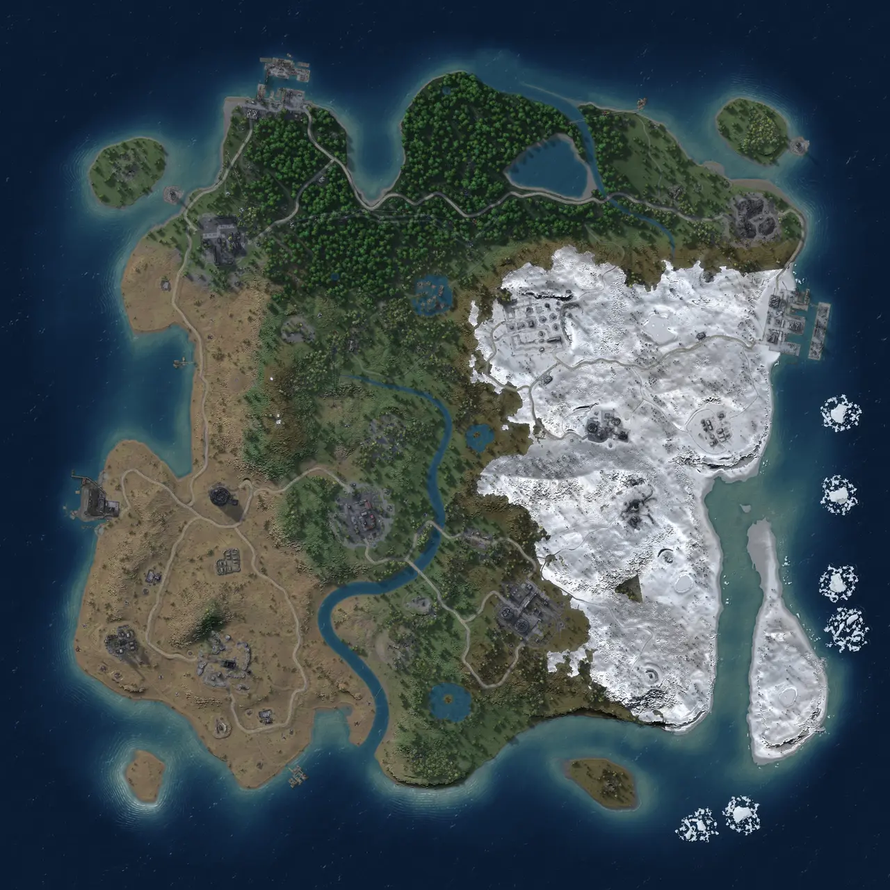 Rust Map: Procedural Map, Size: 3200, Seed: 23999331, 15 Monuments