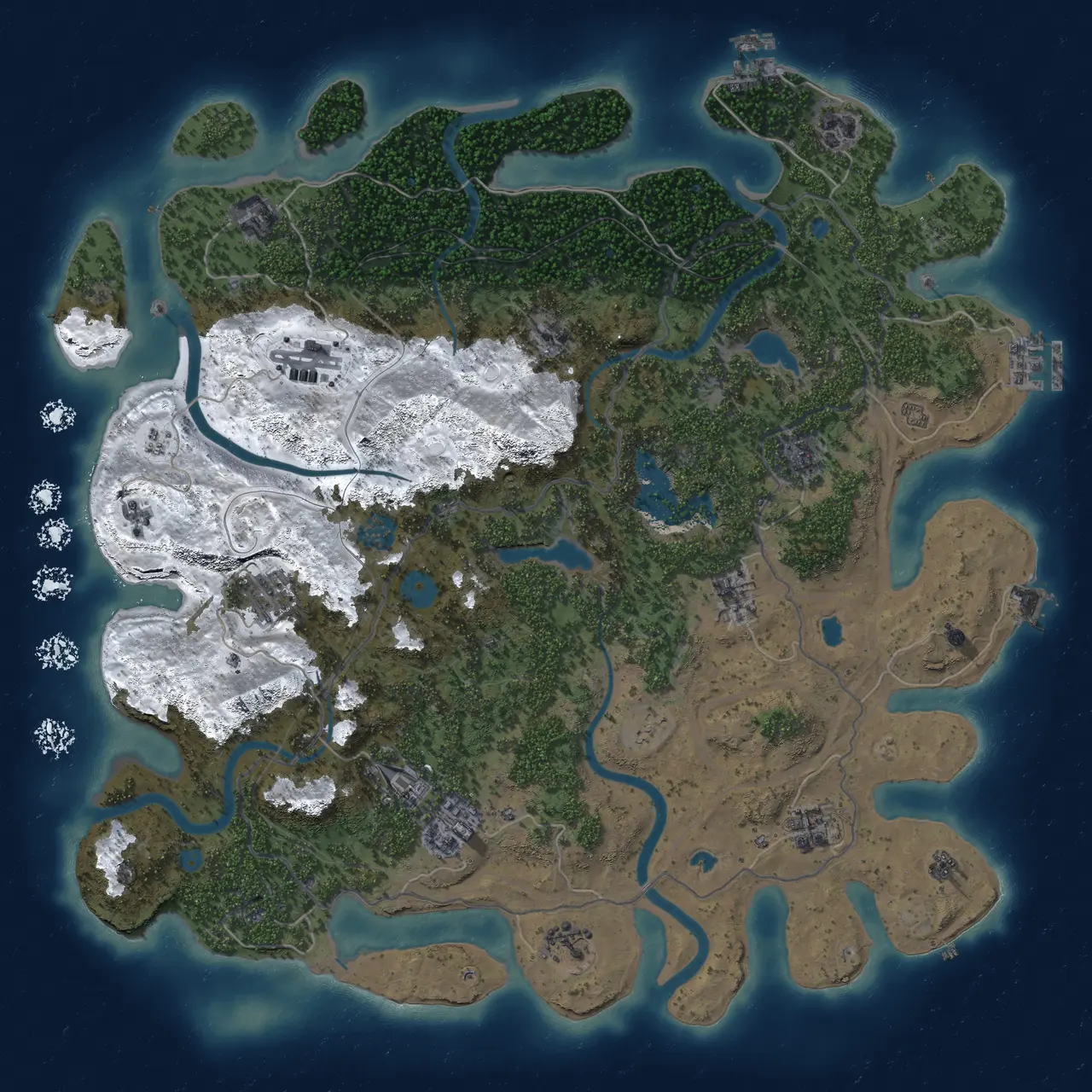 Rust Map: Procedural Map, Size: 4500, Seed: 1343379068, 19 Monuments