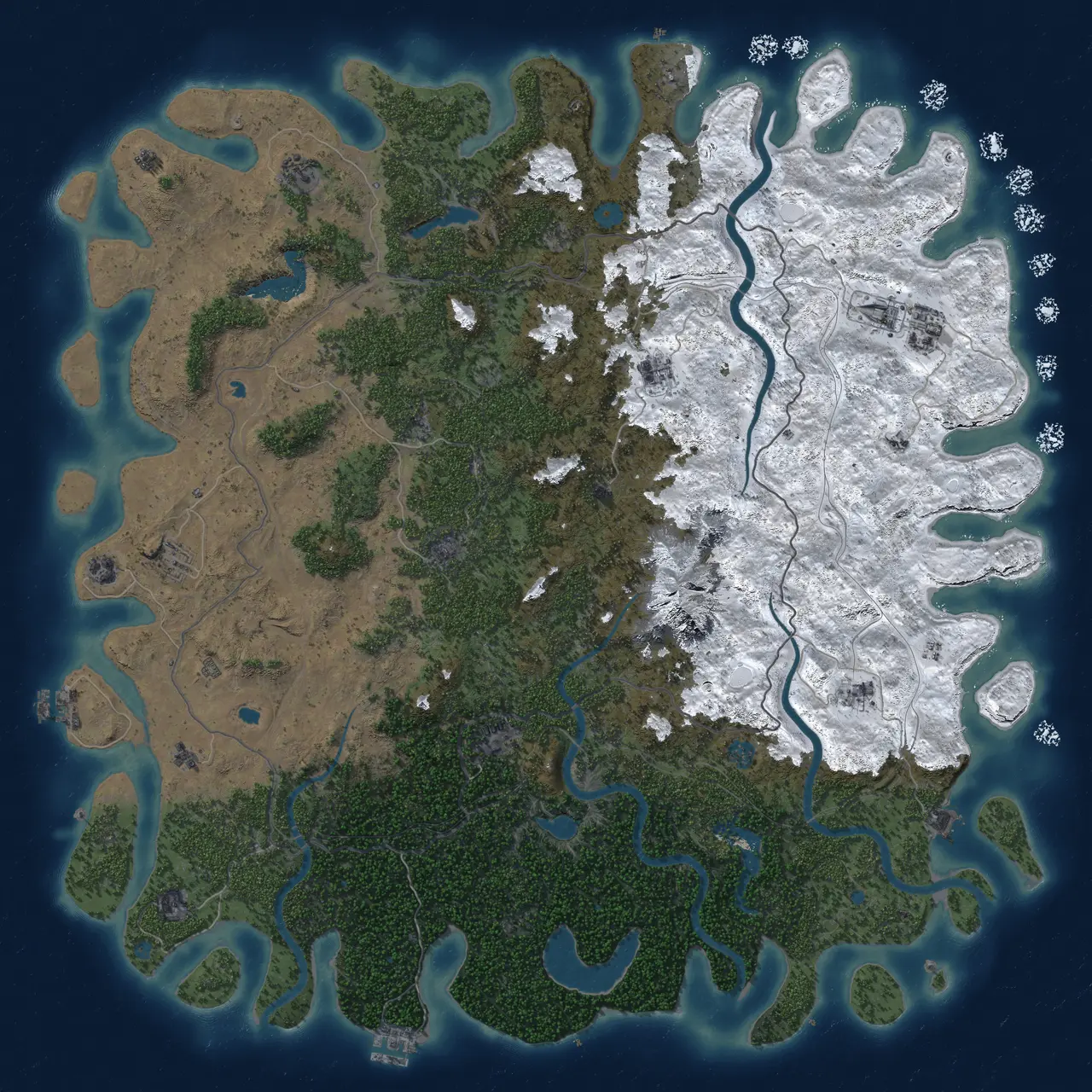 Rust Map: Procedural Map, Size: 6000, Seed: 736541428, 19 Monuments