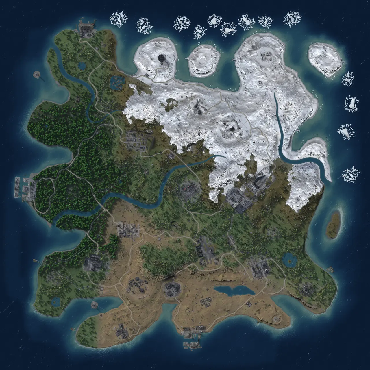 Rust Map: Procedural Map, Size: 3700, Seed: 1802120256, 19 Monuments