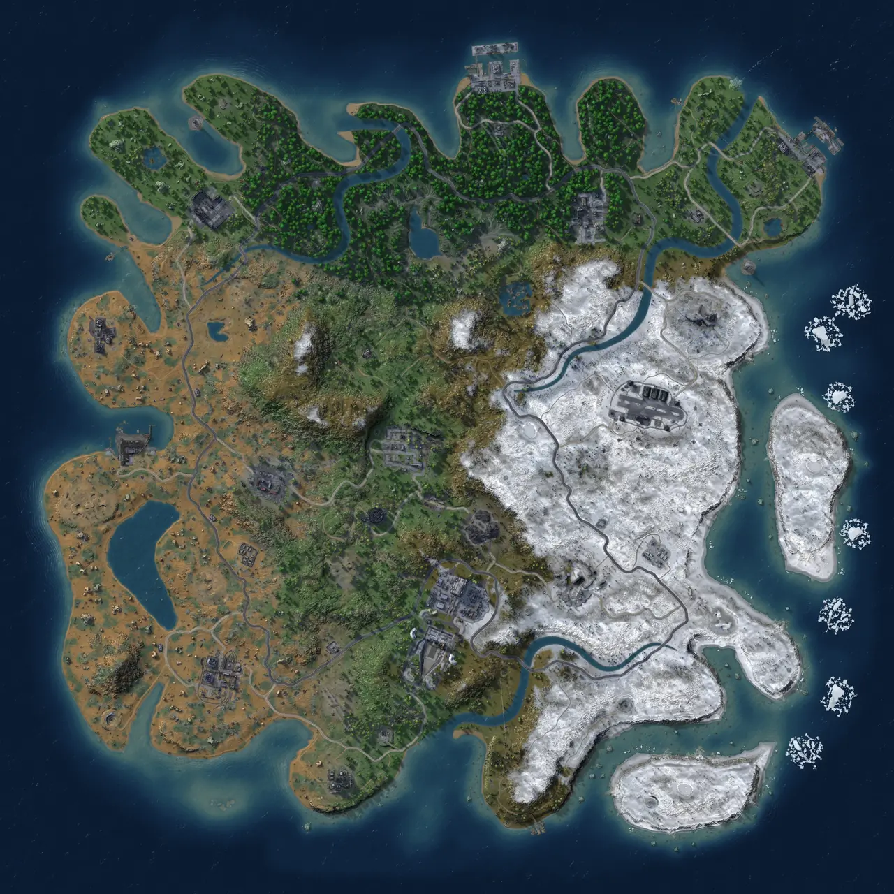 Rust Map: Procedural Map, Size: 4000, Seed: 986954134, 18 Monuments