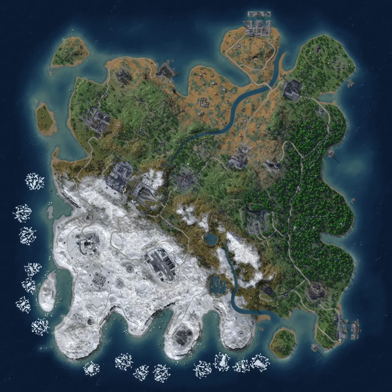 Rust Map: Procedural Map, Size: 3500, Seed: 2285557, 18 Monuments