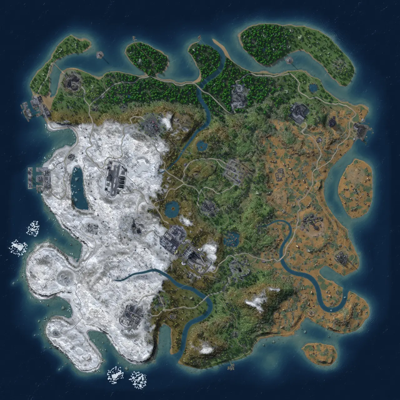 Rust Map: Procedural Map, Size: 3800, Seed: 92033681, 19 Monuments